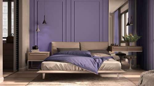 Silver Grey and Purple Two Colour Combination For Bedroom Walls