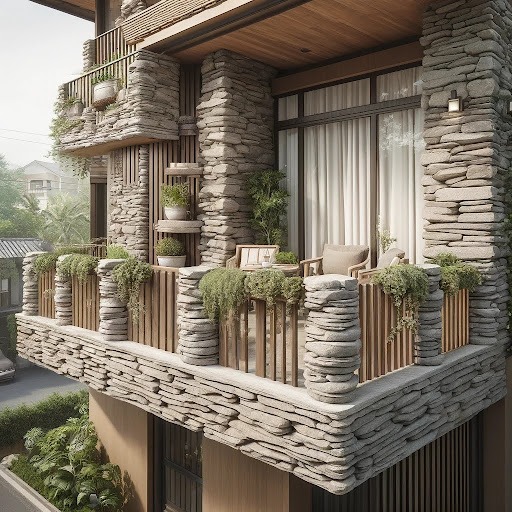 Stacked Stone Balcony Railing Design