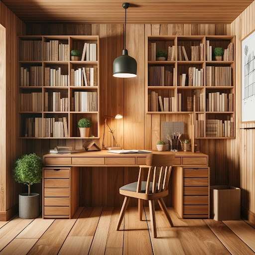 Study Room Design With a Tinge of Wooden Aesthetic