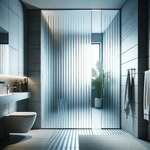 Vertical Striped Glass Bathroom Door 