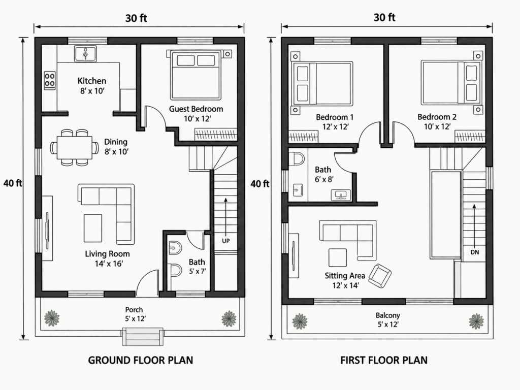 30x40 duplex house plan