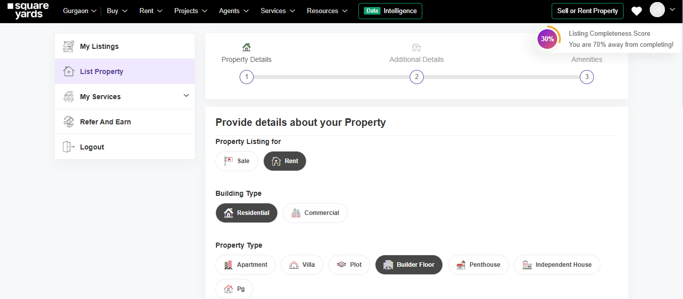 Fill in the mandatory details for the rental property listing.