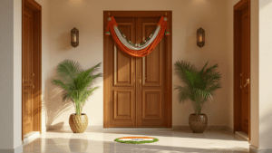 a handmade toran over the door