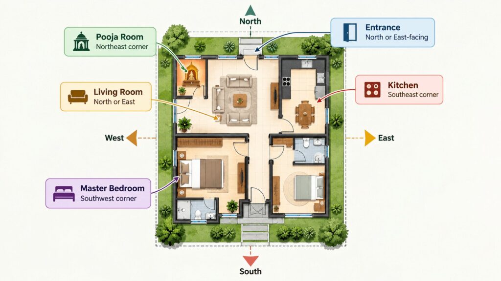 1200 sq ft house plan Vastu direction compass chart